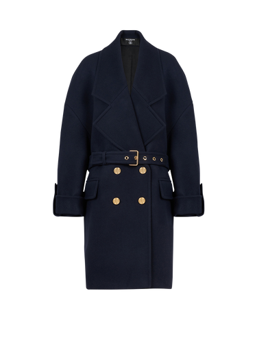 Wool and cashmere pea coat with double-breasted gold-tone buttoned fastening