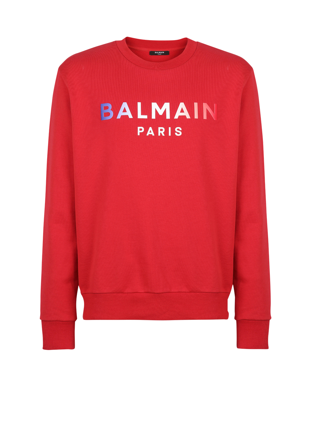 HIGH SUMMER CAPSULE - Cotton sweatshirt with Balmain Paris tie-dye logo print, red, hi-res