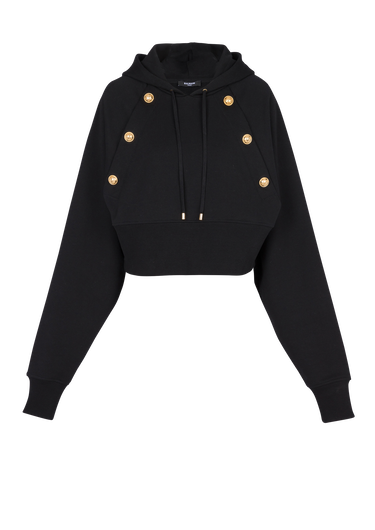 Eco-responsible cropped cotton sweatshirt with gold buttons