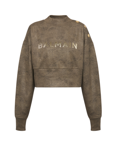 Eco-responsible cotton cropped sweatshirt with metallic Balmain logo
