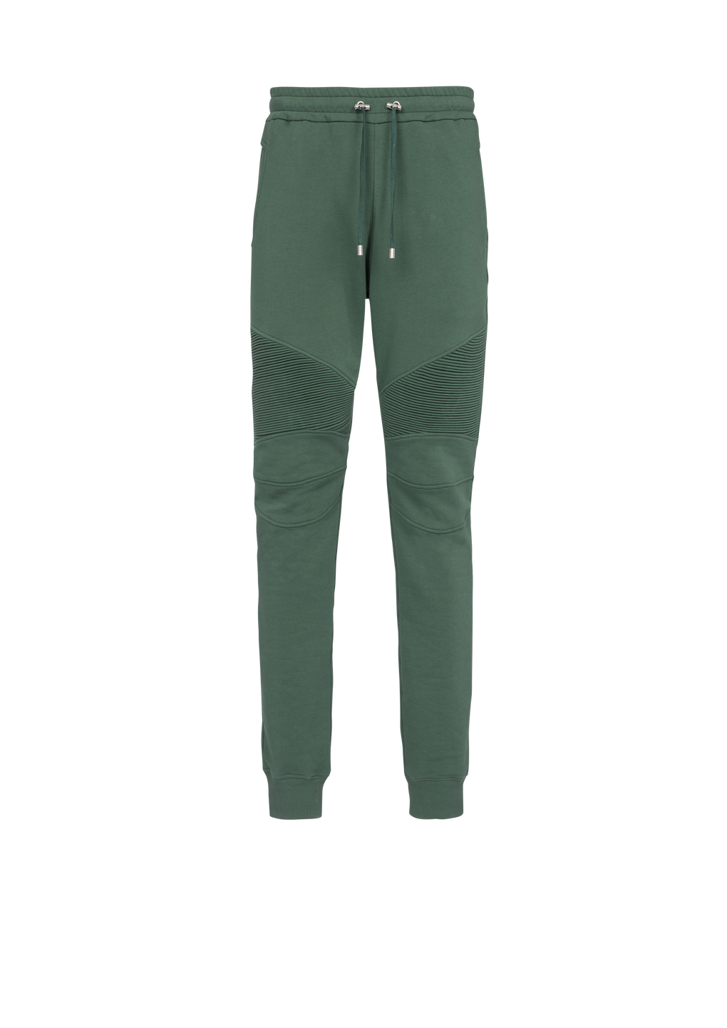 Cotton sweatpants with flocked Balmain Paris logo, green, hi-res