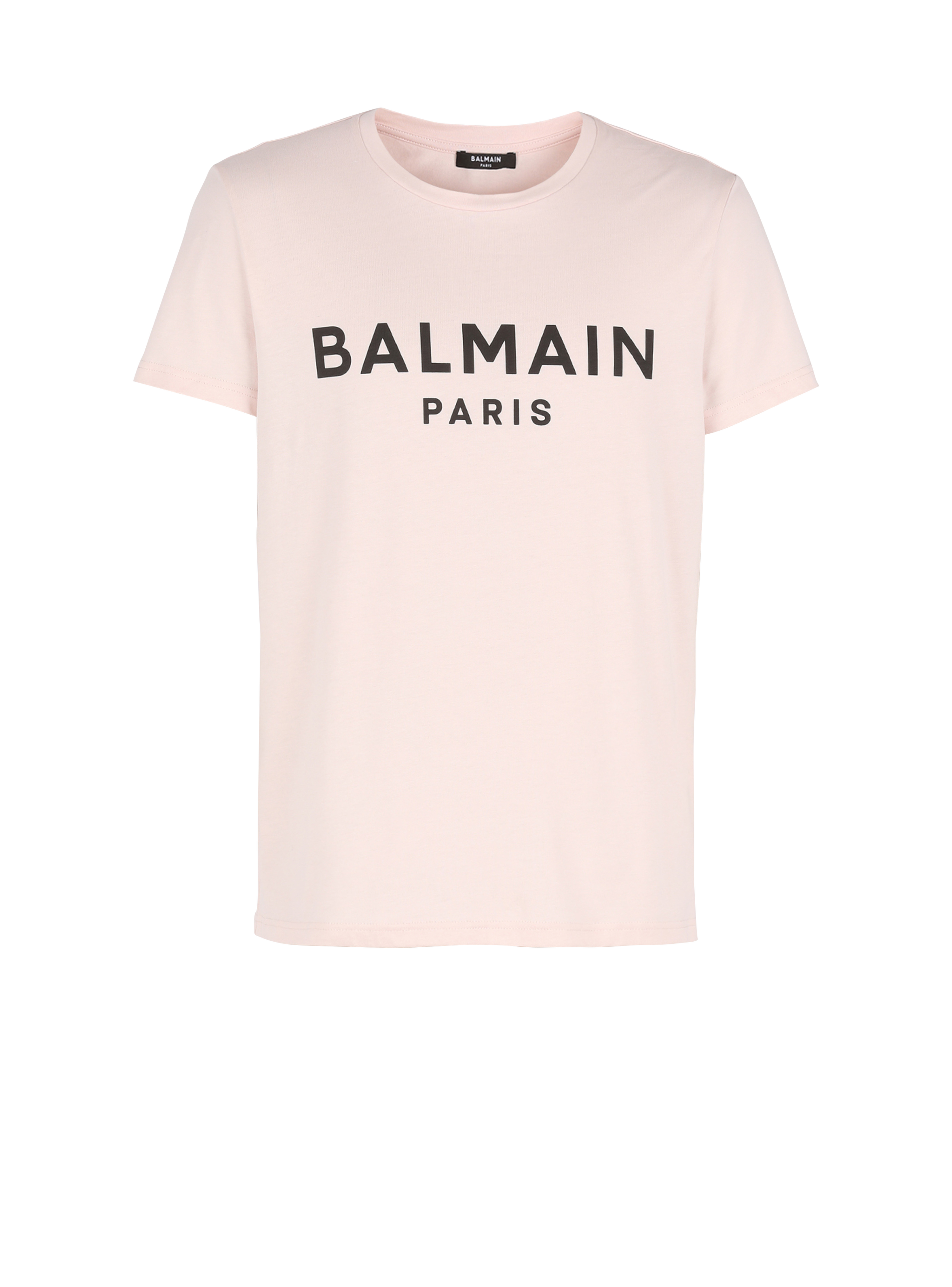 Eco-designed cotton T-shirt with Balmain Paris logo print, pink