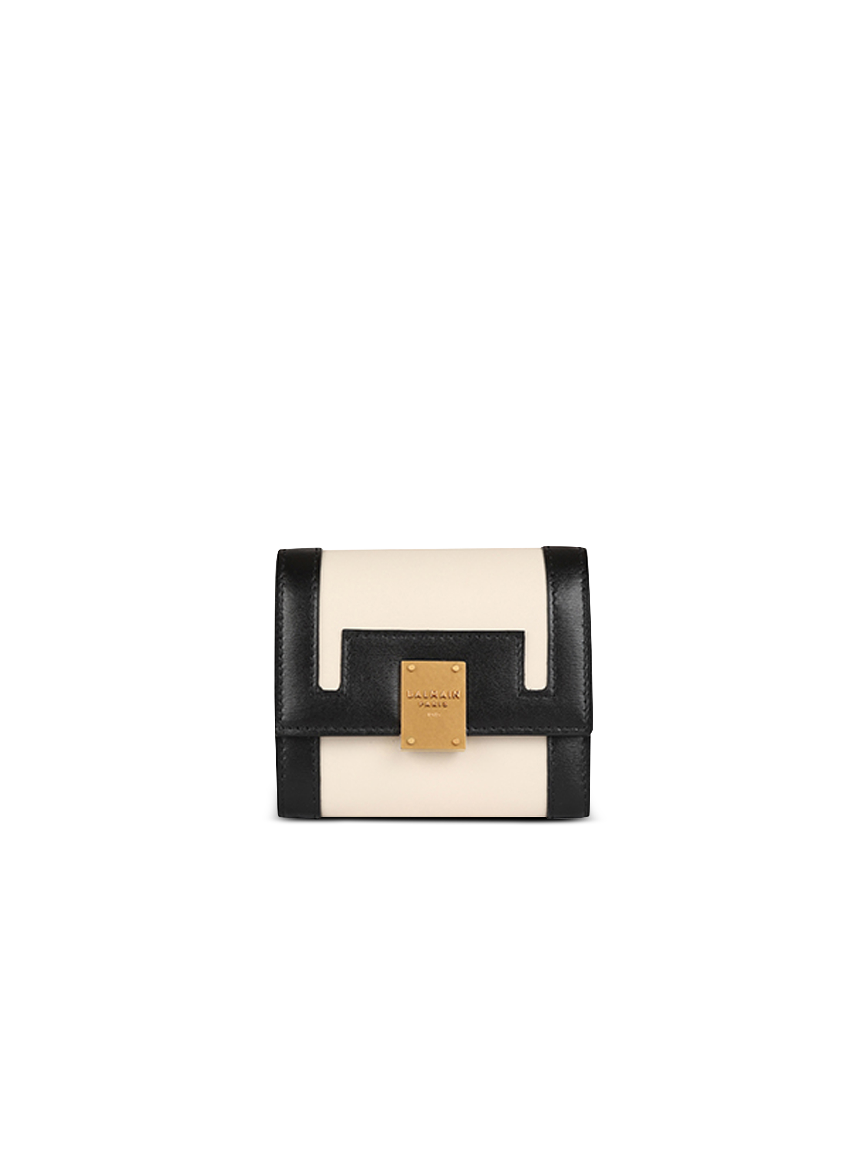 Leather 1945 coin pouch with leather panels, beige