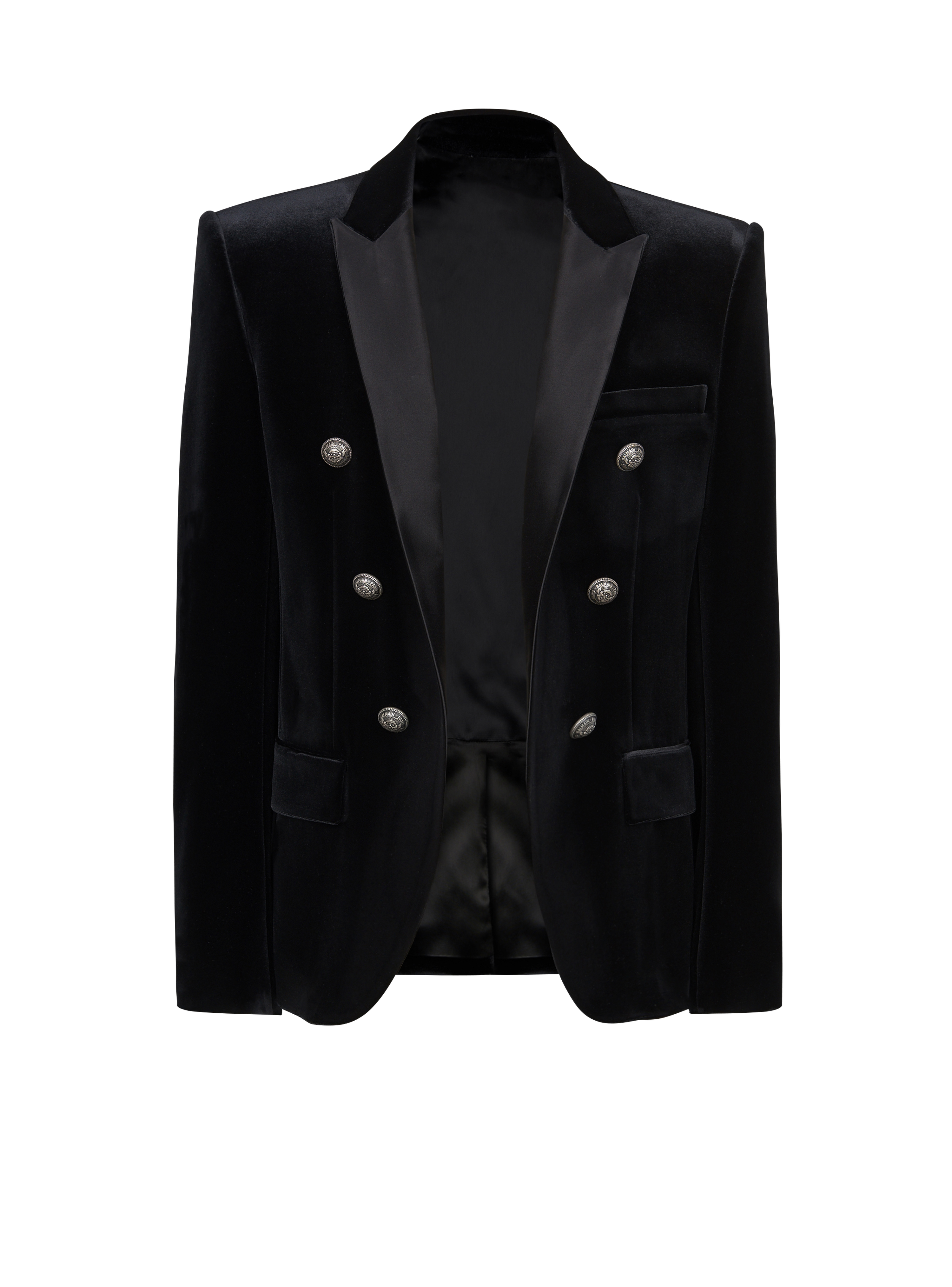 Double-breasted velvet blazer, black