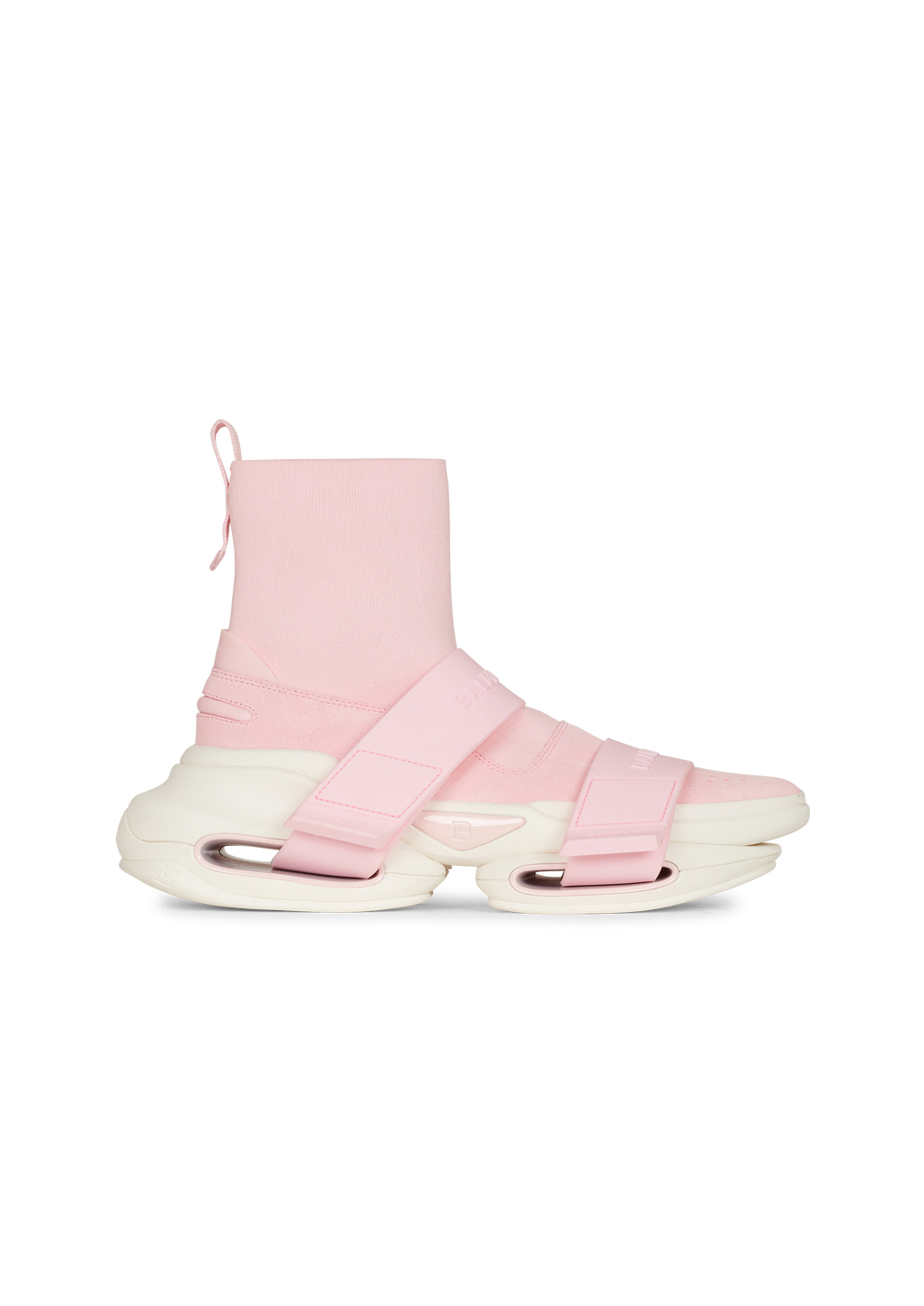 Suede and knit B-Bold sneakers with straps, pink, hi-res